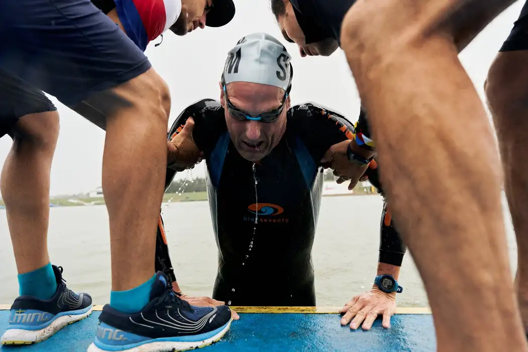 Exiting the water after the swim stage