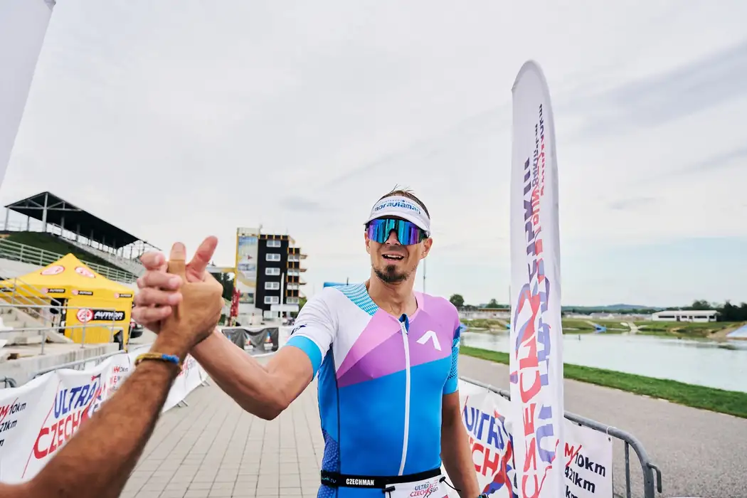 Finish-line congratulations